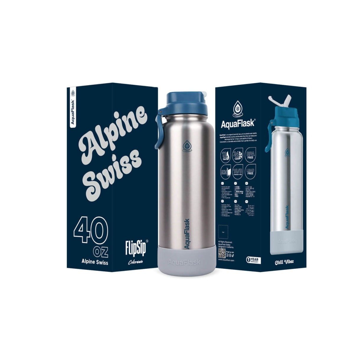 AquaFlask Colorwave 40oz Flip Sip Bottle – Insulated Stainless Steel Water Flask