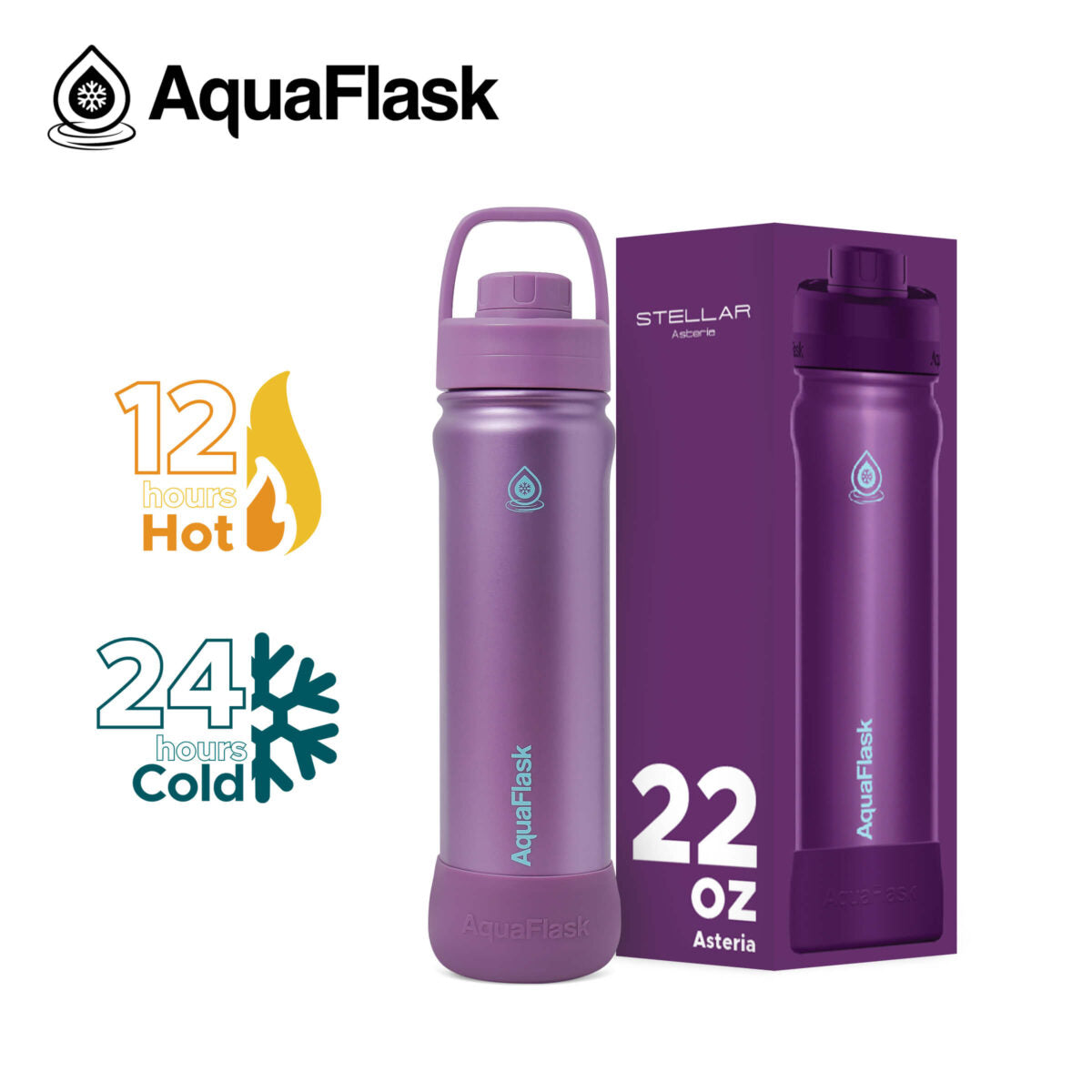 AquaFlask Stellar (22oz) Insulated Water Bottle – Keeps Drinks Hot 12H / Cold 24H, Leakproof Stainless Steel Flask