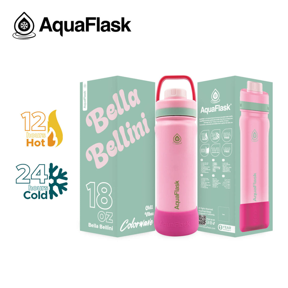 AquaFlask 18oz Insulated Water Bottle – Colorwave Chill Vibes 2025 | 24H Cold & 12H Hot