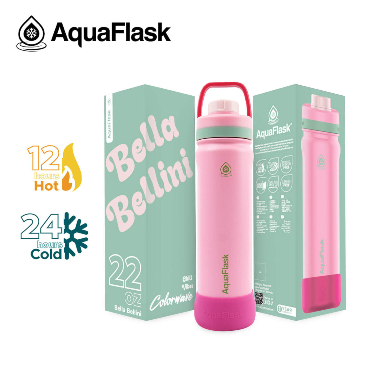 AquaFlask 22oz Insulated Water Bottle – Stainless Steel Thermal Flask | 24H Cold & 12H Hot | Leakproof BPA-Free