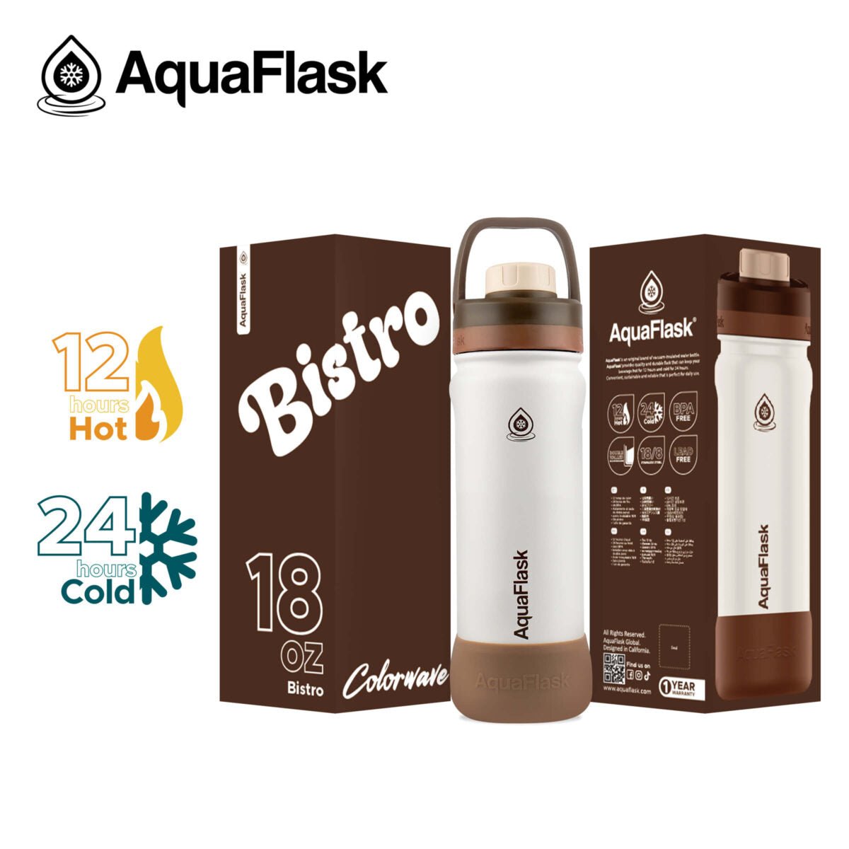 AquaFlask 18oz Insulated Water Bottle – Hot & Cold Thermal Flask | Colorwave