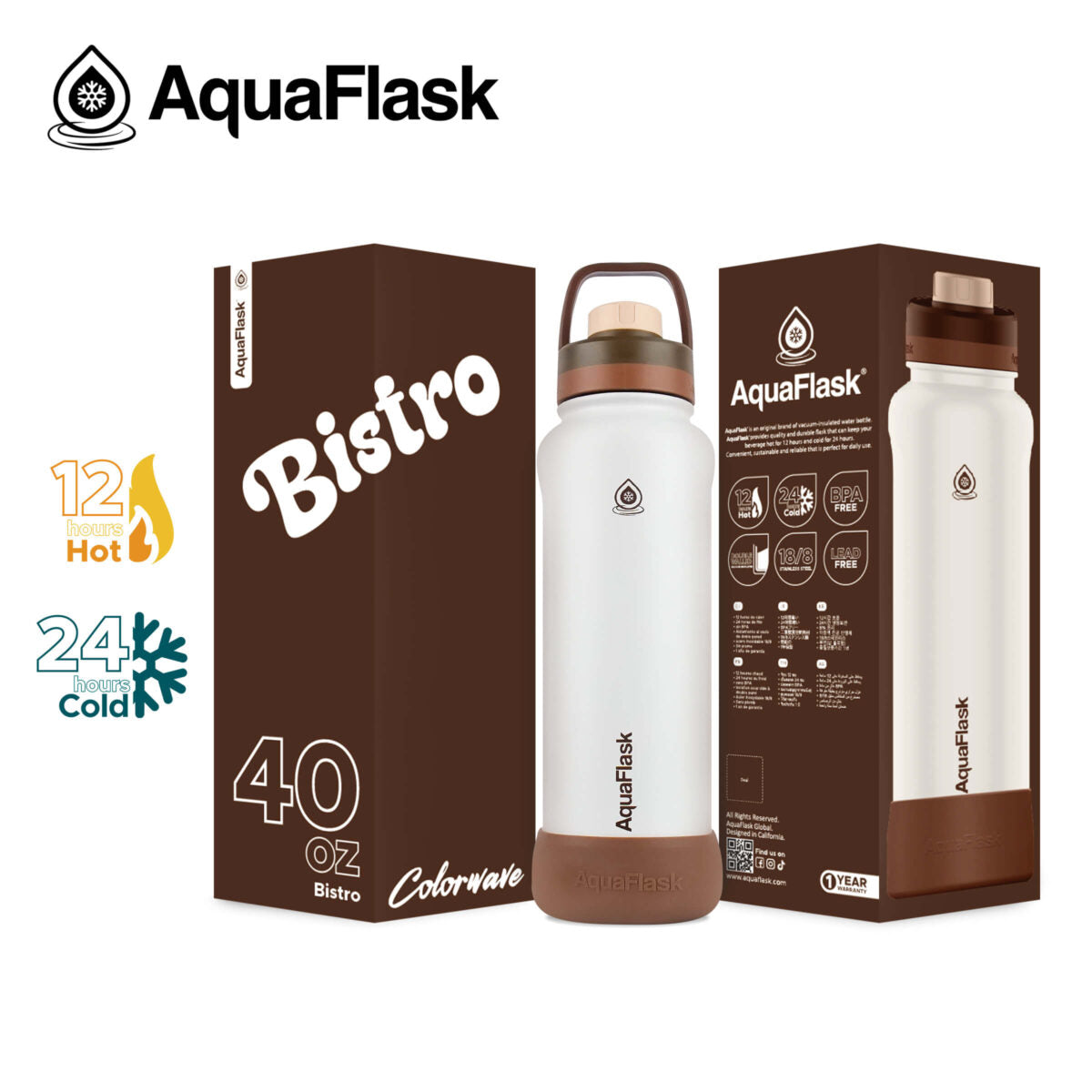 AquaFlask 40oz Insulated Water Bottle – Colorwave Collection | Stainless Steel Hot & Cold Flask