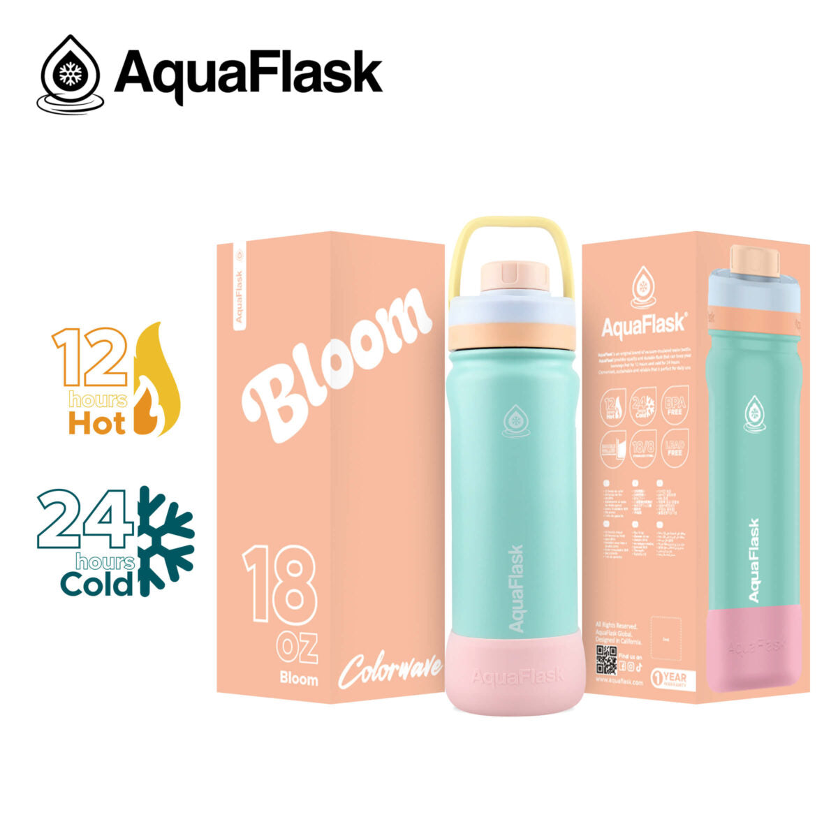 AquaFlask 18oz Insulated Water Bottle – Hot & Cold Thermal Flask | Colorwave