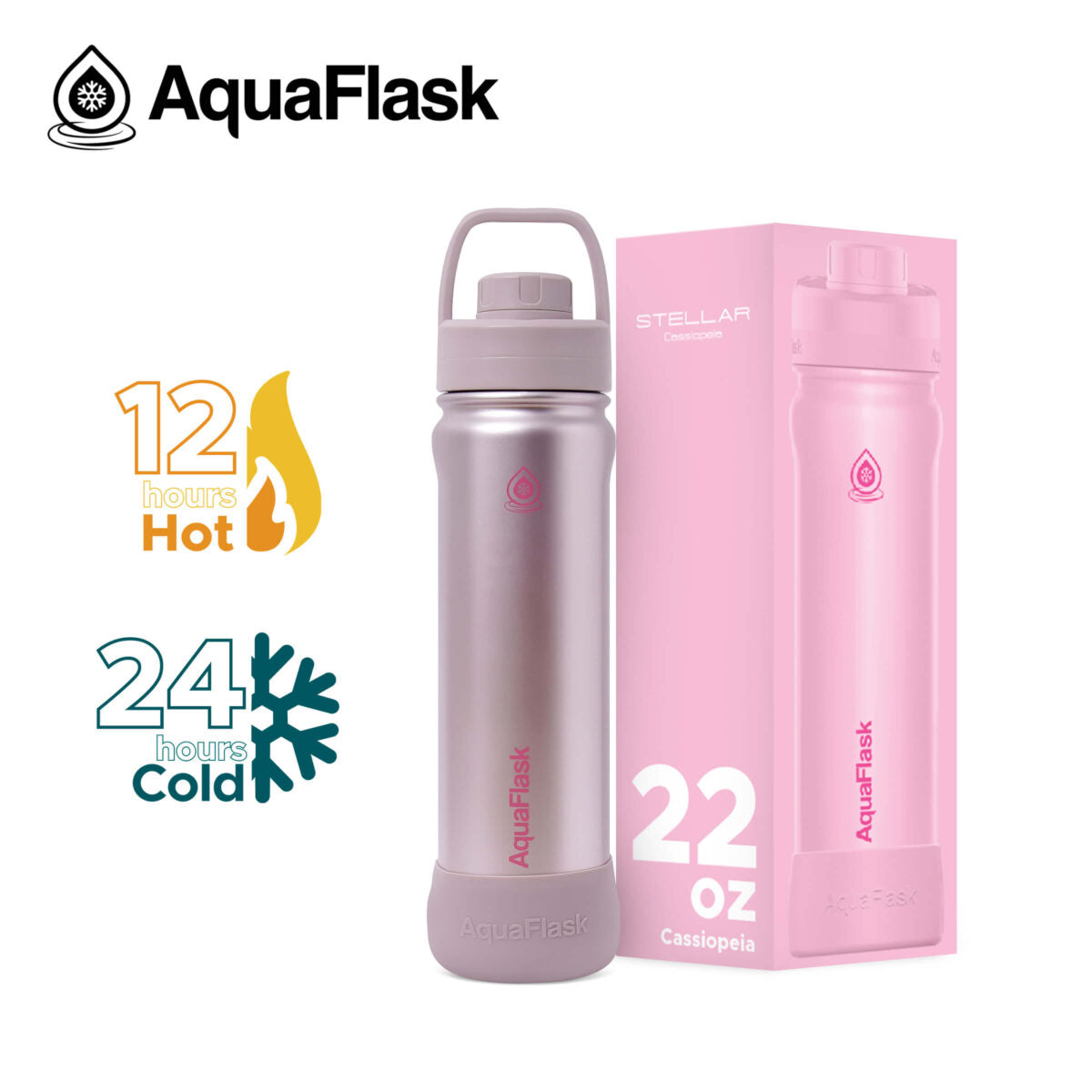 AquaFlask Stellar (22oz) Insulated Water Bottle – Keeps Drinks Hot 12H / Cold 24H, Leakproof Stainless Steel Flask