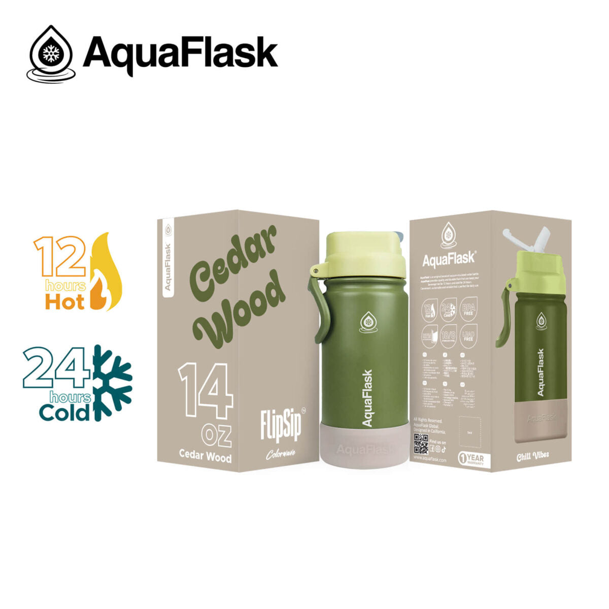 AquaFlask Kids FlipSip 414mL (14oz) Water Bottles