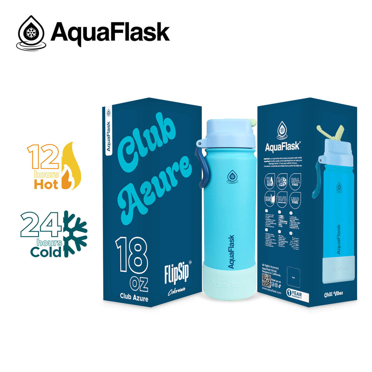 AquaFlask 18oz Colorwave Flip Sip - Club Azure