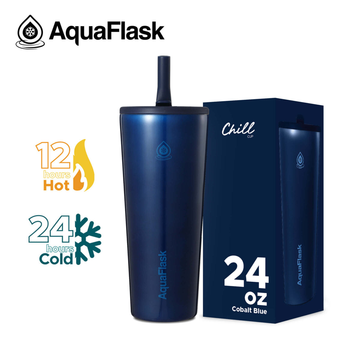 AquaFlask Chill Cup 24oz Insulated Tumbler with Straw – Keeps Drinks Cold 24H & Hot 12H | Leak-Resistant Travel Cup