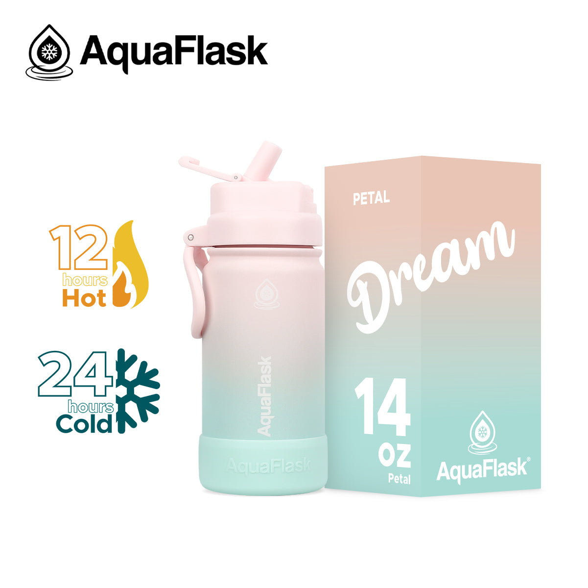AquaFlask Dream Collection Flip Sip 14oz Insulated Water Bottle – Leakproof, BPA-Free, Thermal Flask for Hot & Cold Drinks