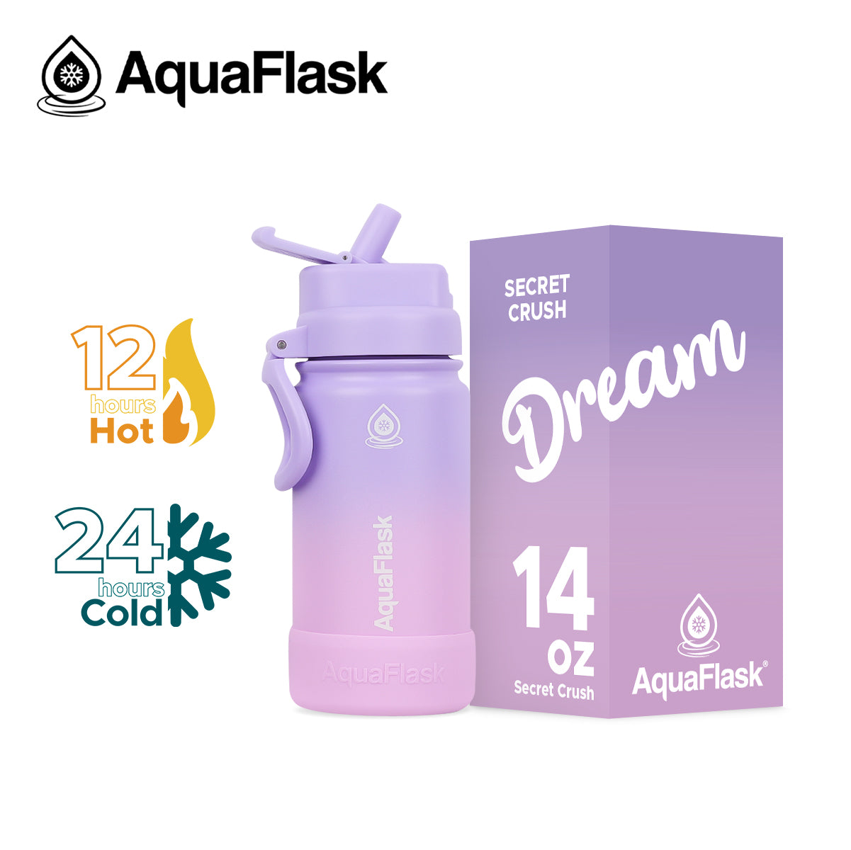 AquaFlask Dream Collection Flip Sip 14oz Insulated Water Bottle – Leakproof, BPA-Free, Thermal Flask for Hot & Cold Drinks