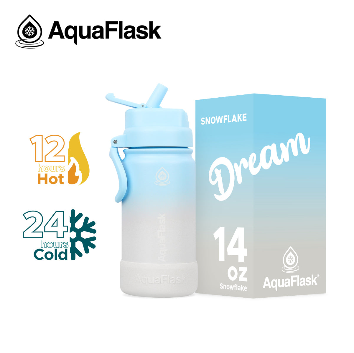AquaFlask Dream Collection Flip Sip 14oz Insulated Water Bottle – Leakproof, BPA-Free, Thermal Flask for Hot & Cold Drinks