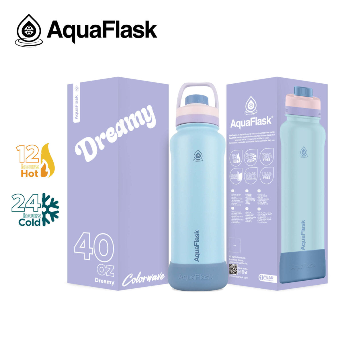 AquaFlask 40oz Insulated Water Bottle – Colorwave Collection | Stainless Steel Hot & Cold Flask