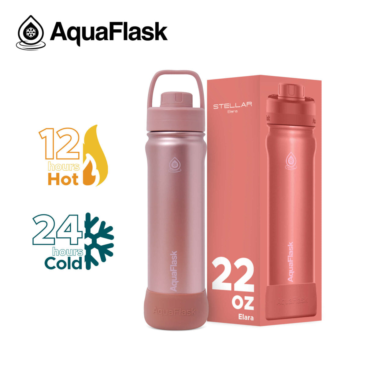AquaFlask Stellar (22oz) Insulated Water Bottle – Keeps Drinks Hot 12H / Cold 24H, Leakproof Stainless Steel Flask