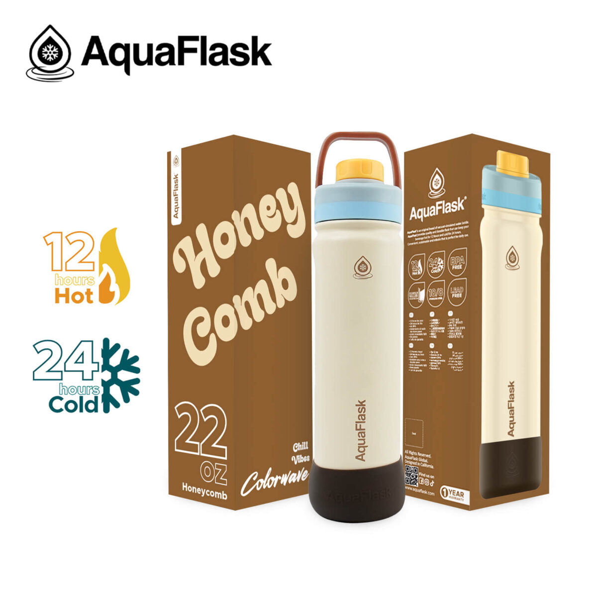 AquaFlask 22oz Insulated Water Bottle – Stainless Steel Thermal Flask | 24H Cold & 12H Hot | Leakproof BPA-Free
