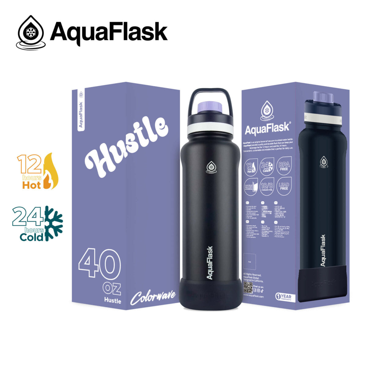 AquaFlask 40oz Insulated Water Bottle – Colorwave Collection | Stainless Steel Hot & Cold Flask
