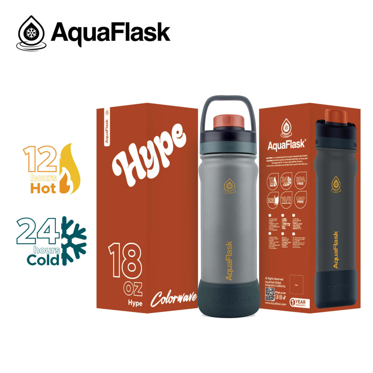 AquaFlask 18oz Insulated Water Bottle – Hot & Cold Thermal Flask | Colorwave