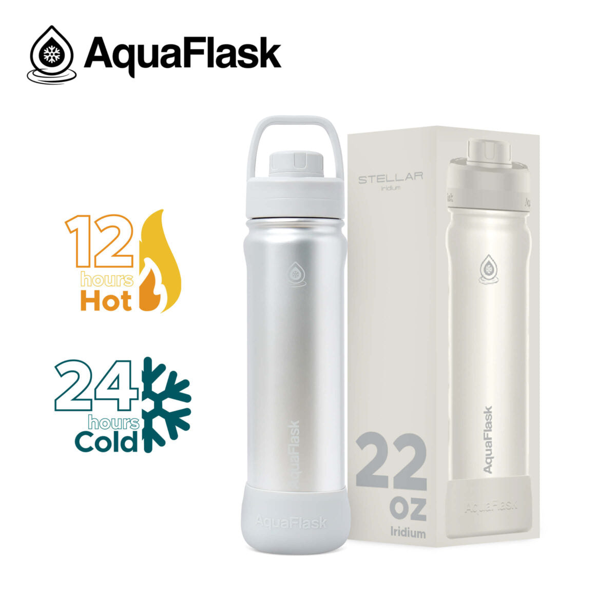 AquaFlask Stellar (22oz) Insulated Water Bottle – Keeps Drinks Hot 12H / Cold 24H, Leakproof Stainless Steel Flask