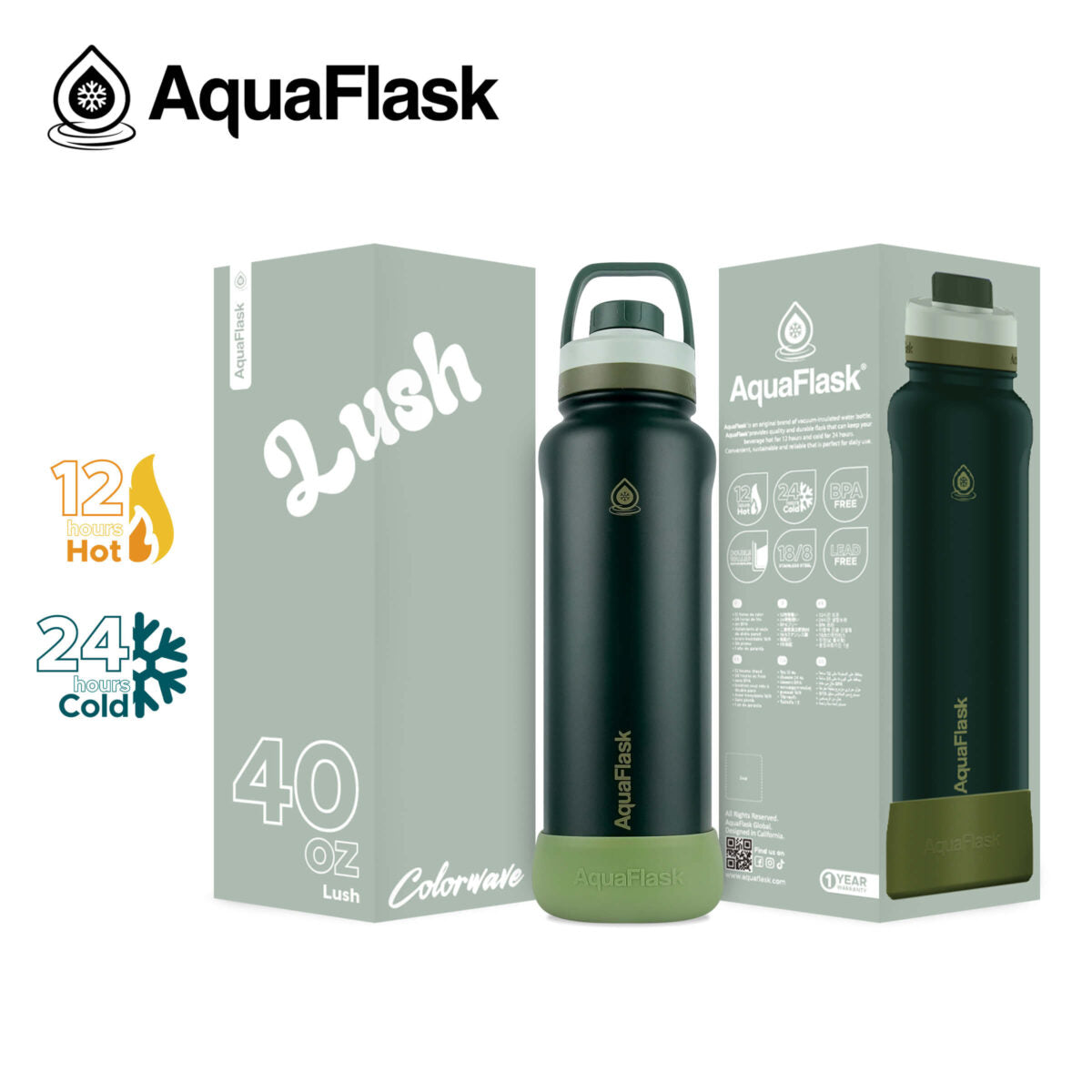 AquaFlask 40oz Insulated Water Bottle – Colorwave Collection | Stainless Steel Hot & Cold Flask