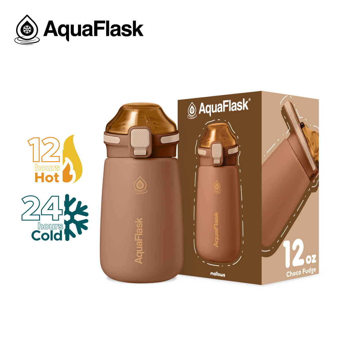 AquaFlask Kids Water Bottle 12oz – Mallows 2025 | Insulated, Leakproof, BPA-Free