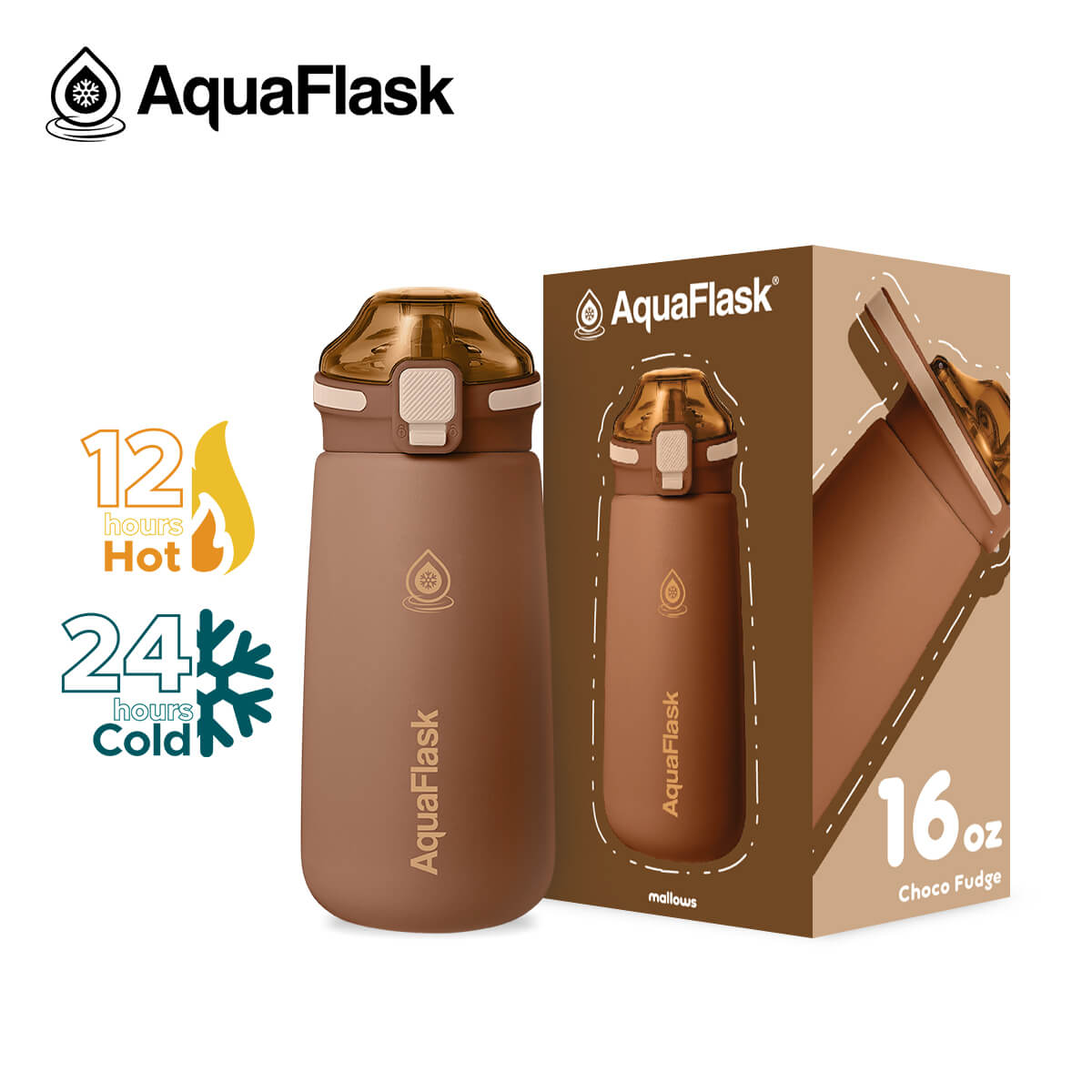 AquaFlask Kids Water Bottle 16oz – Mallows 2025 | Insulated, Leakproof, BPA-Free