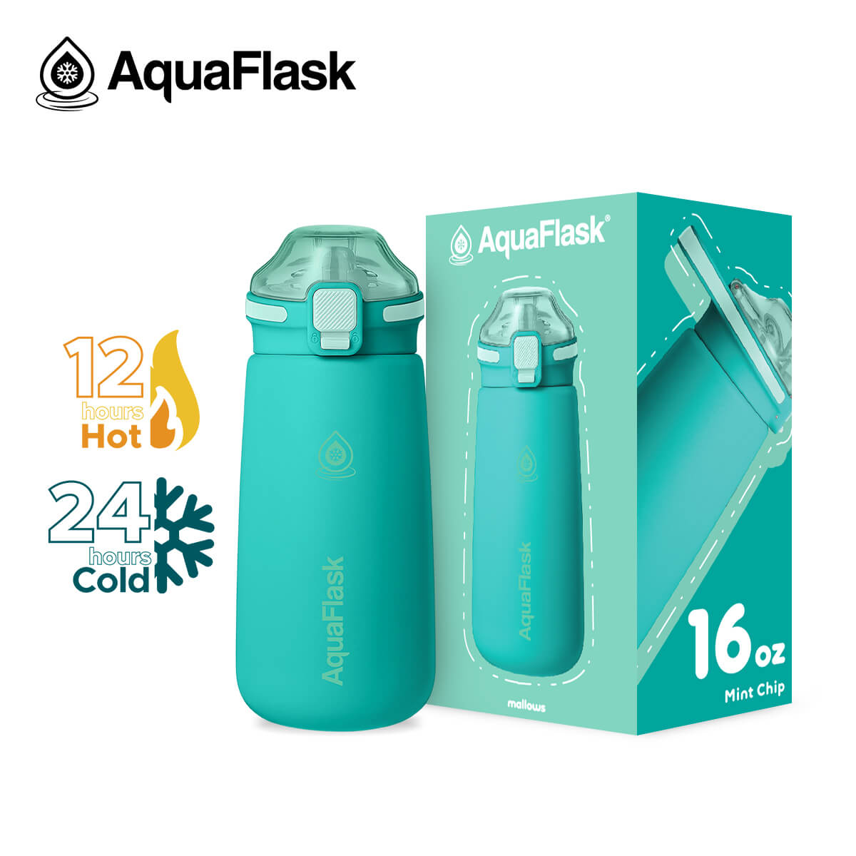 AquaFlask Kids Water Bottle 16oz – Mallows 2025 | Insulated, Leakproof, BPA-Free