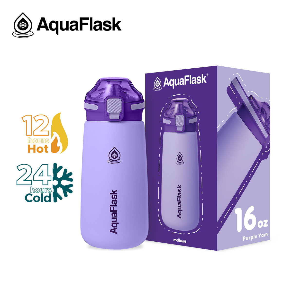 AquaFlask Kids Water Bottle 16oz – Mallows 2025 | Insulated, Leakproof, BPA-Free