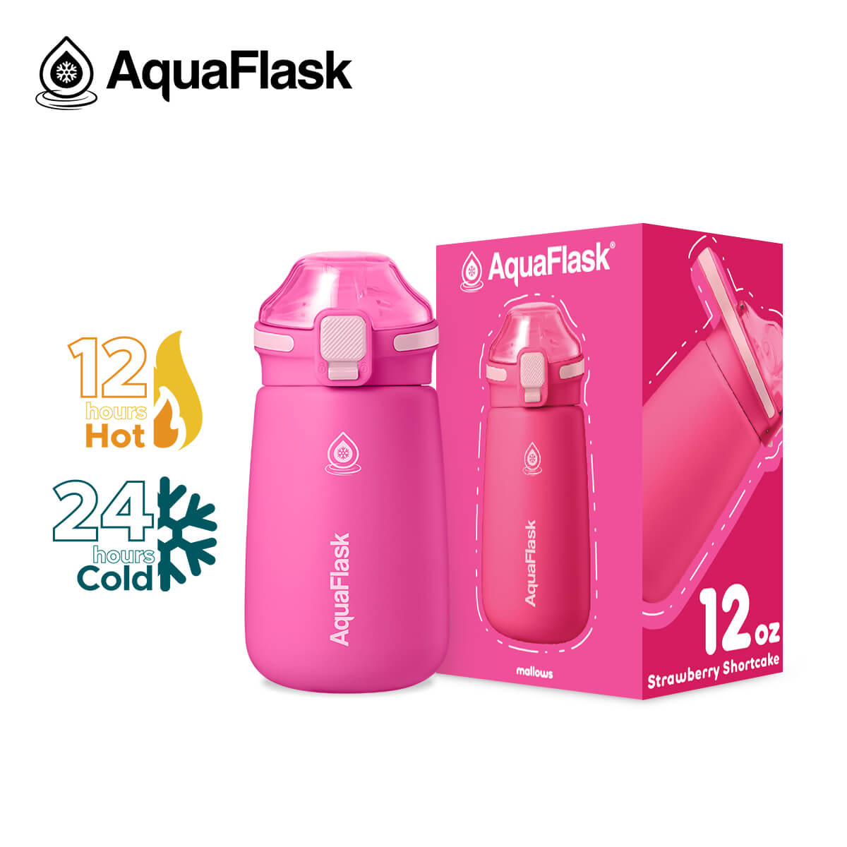 AquaFlask Kids Water Bottle 12oz – Mallows 2025 | Insulated, Leakproof, BPA-Free