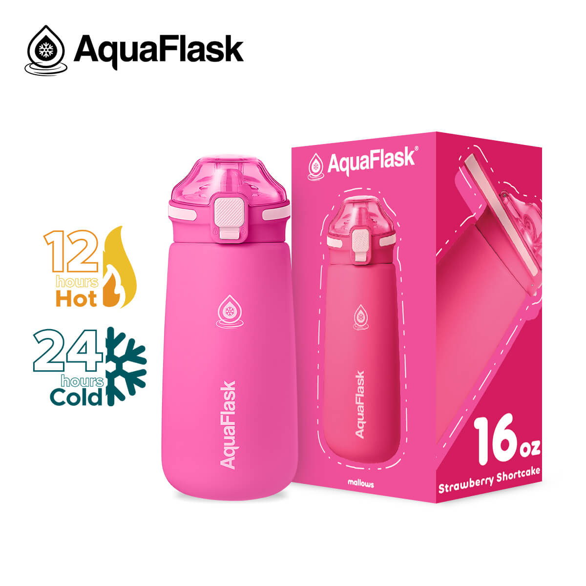 AquaFlask Kids Water Bottle 16oz – Mallows 2025 | Insulated, Leakproof, BPA-Free
