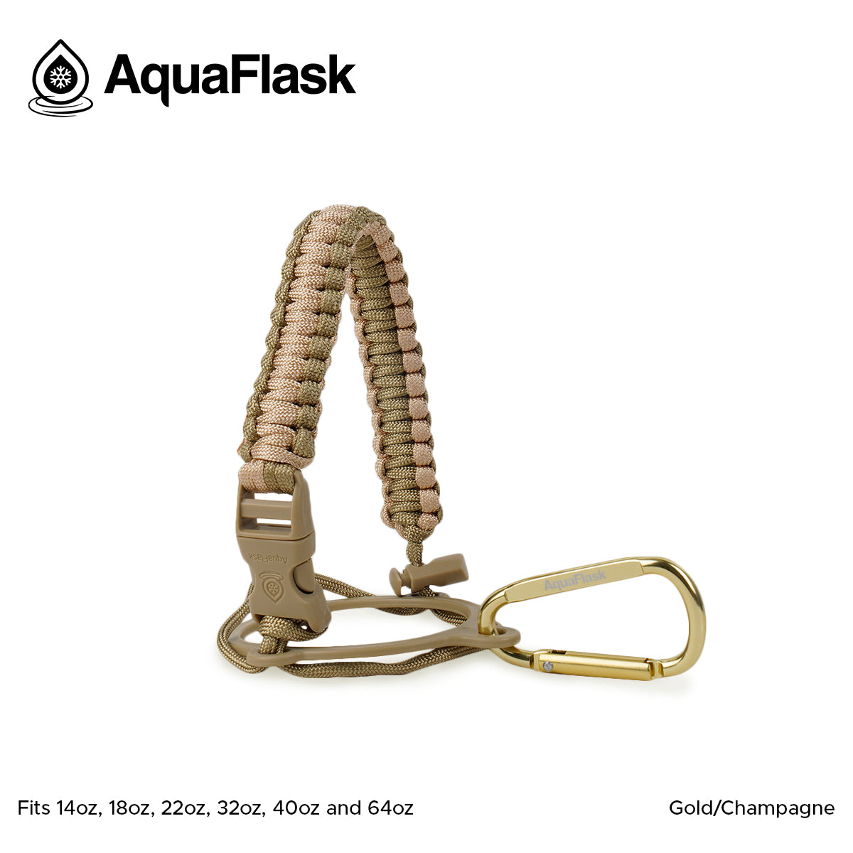 AquaFlask 14–64 oz Paracord Handle with Carabiner Clip – Durable Carry Strap for Water Bottles