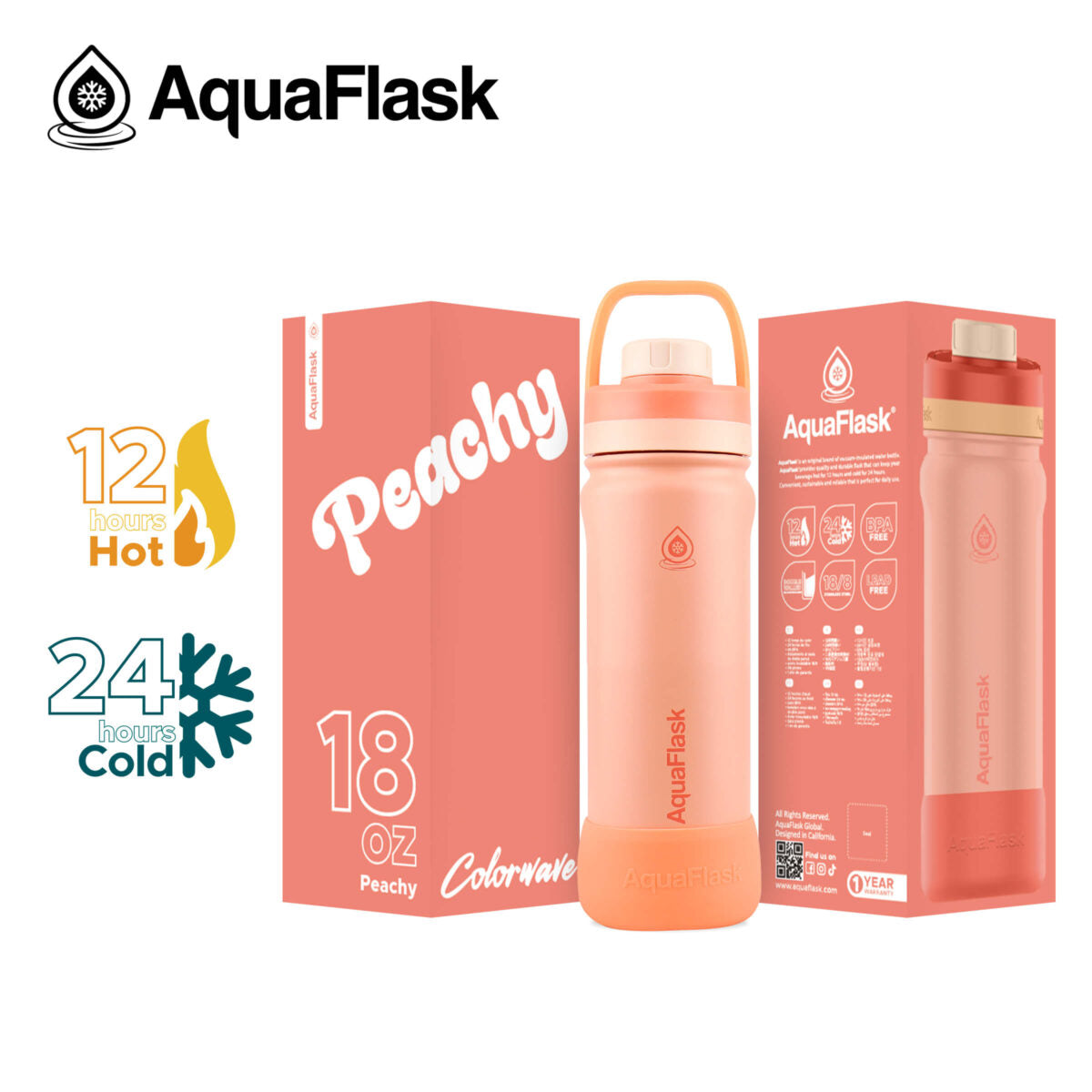 AquaFlask 18oz Insulated Water Bottle – Hot & Cold Thermal Flask | Colorwave