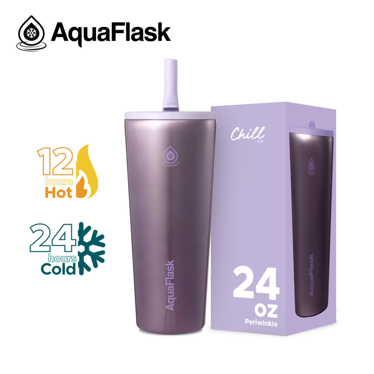 AquaFlask Chill Cup 24oz Insulated Tumbler with Straw – Keeps Drinks Cold 24H & Hot 12H | Leak-Resistant Travel Cup