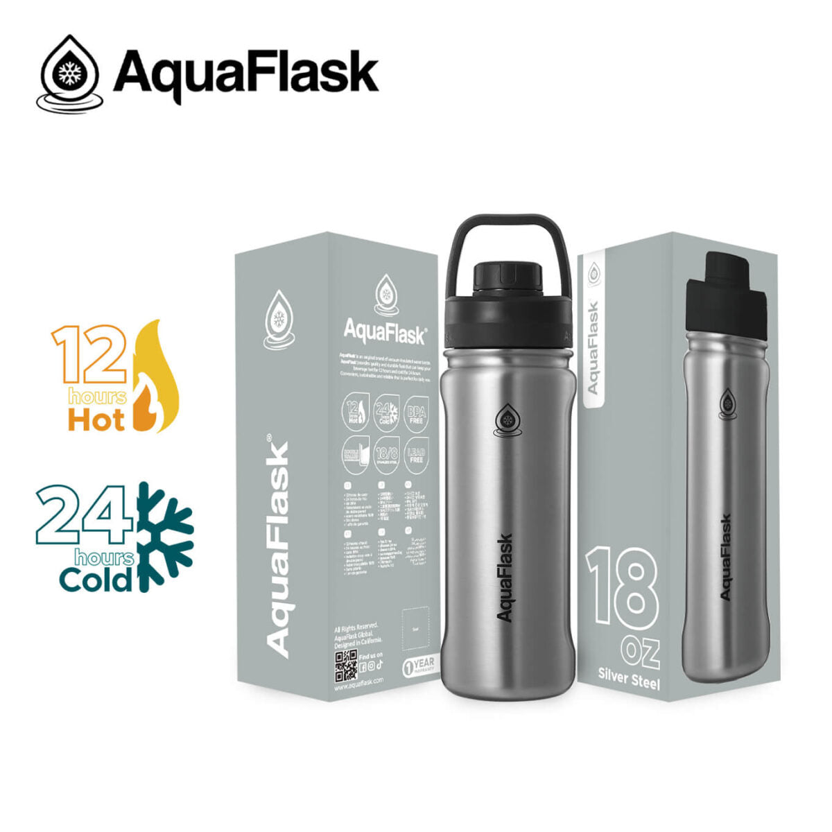 AquaFlask 18oz Insulated Water Bottle – Cold 24H / Hot 12H | Leakproof BPA-Free Flask