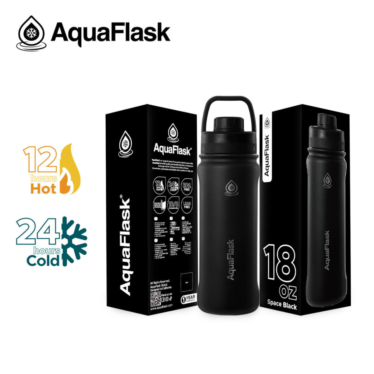 AquaFlask 18oz Insulated Water Bottle – Cold 24H / Hot 12H | Leakproof BPA-Free Flask