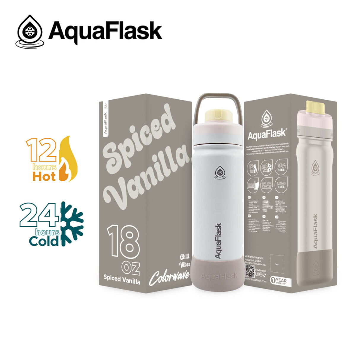 AquaFlask 18oz Insulated Water Bottle – Colorwave Chill Vibes 2025 | 24H Cold & 12H Hot