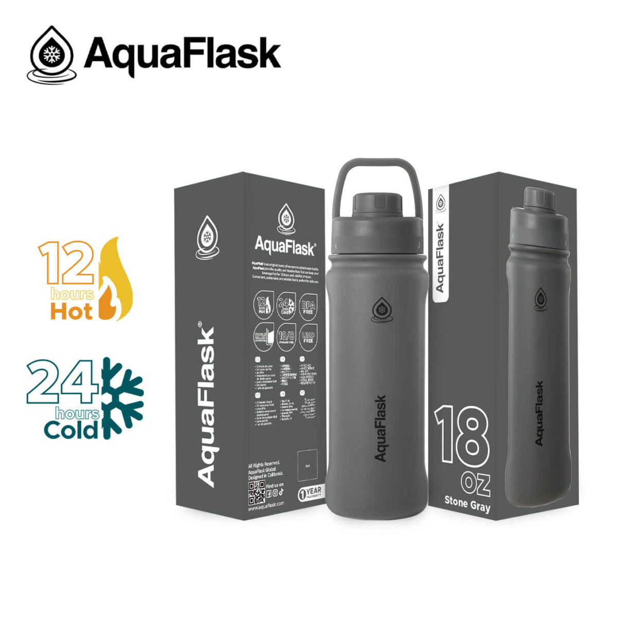 AquaFlask 18oz Insulated Water Bottle – Cold 24H / Hot 12H | Leakproof BPA-Free Flask