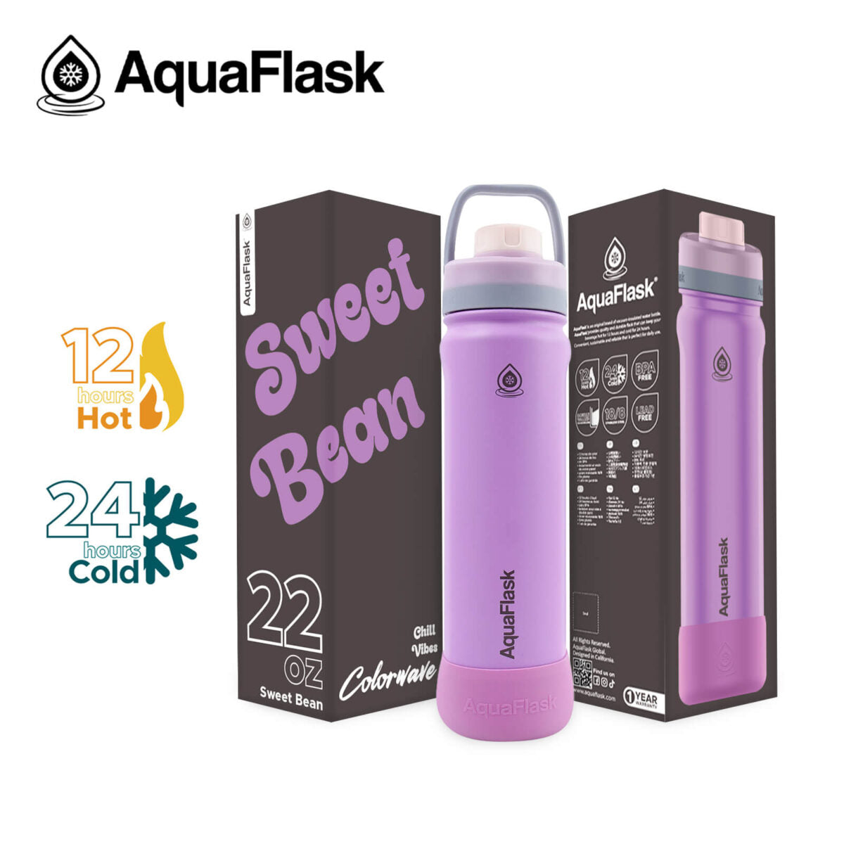 AquaFlask 22oz Insulated Water Bottle – Stainless Steel Thermal Flask | 24H Cold & 12H Hot | Leakproof BPA-Free