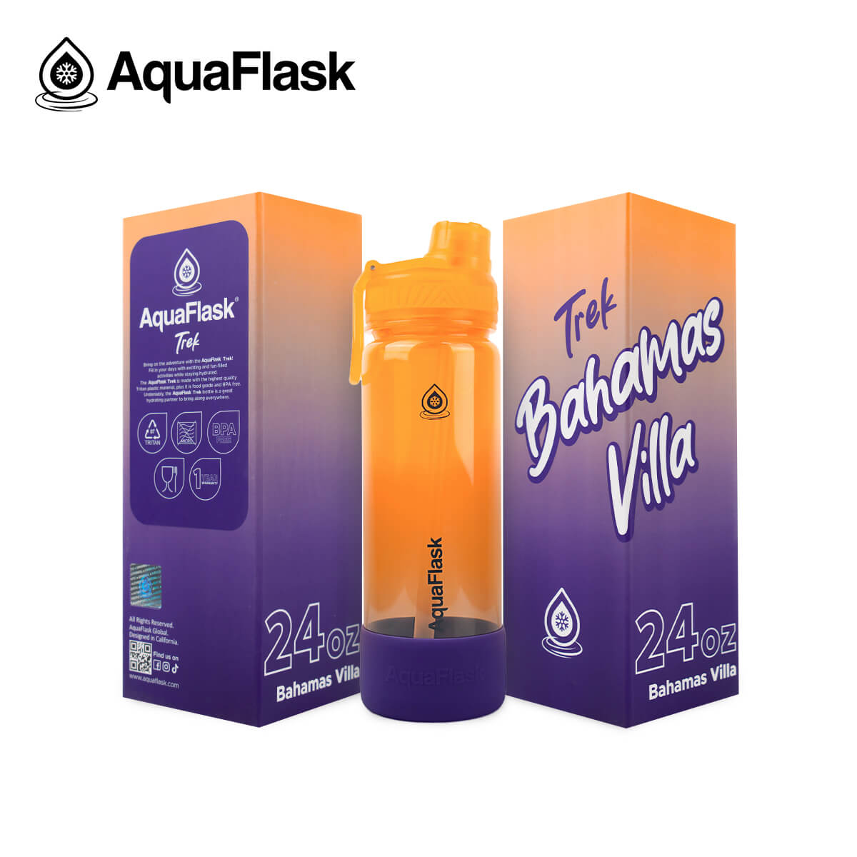 AquaFlask Trek V2 Tritan Plastic Water Bottle 24oz – BPA-Free, Leak-Proof, Lightweight Gym & Travel Bottle