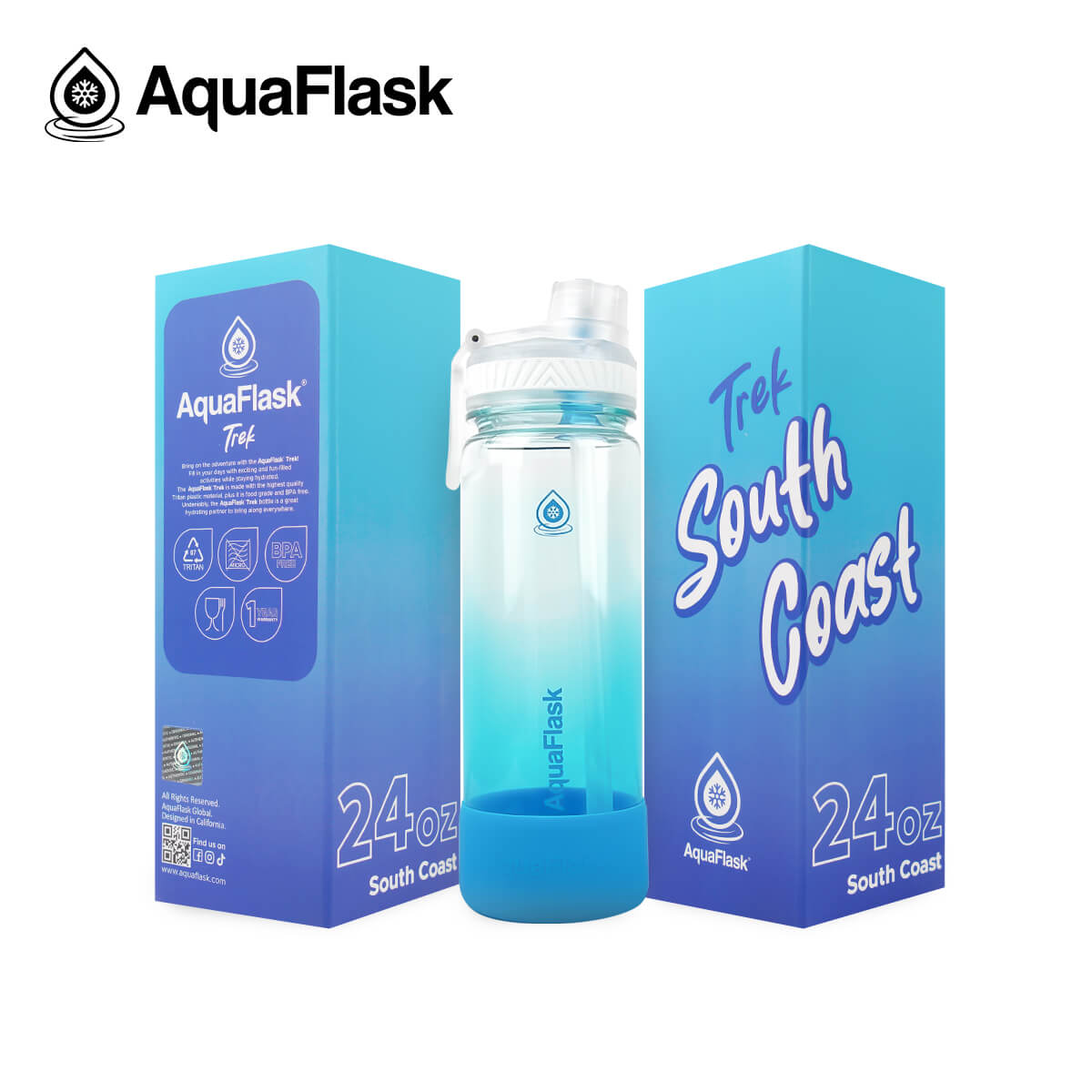 AquaFlask Trek V2 Tritan Plastic Water Bottle 24oz – BPA-Free, Leak-Proof, Lightweight Gym & Travel Bottle